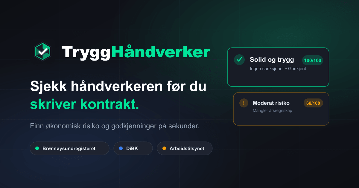 Presentasjon av TryggHåndverker med eksempel på grønn og gul helsescore
